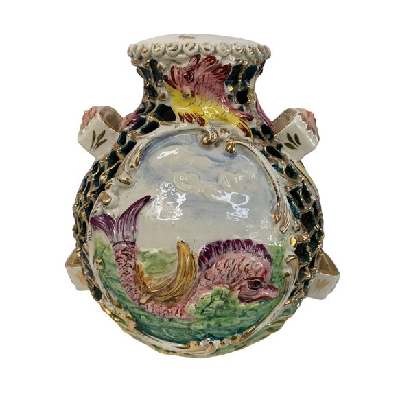 VTG Italian Ceramic Capodemonte Vase / Lamp Base Gold Cherub 8780 Hand Paint - Picture 1 of 12